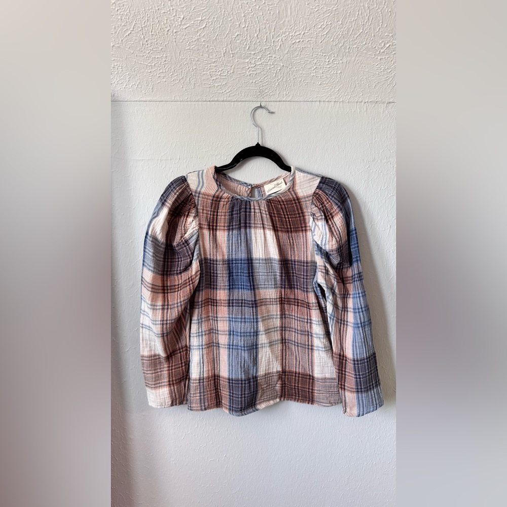 Universal Thread Plaid Top in Blue and Peach